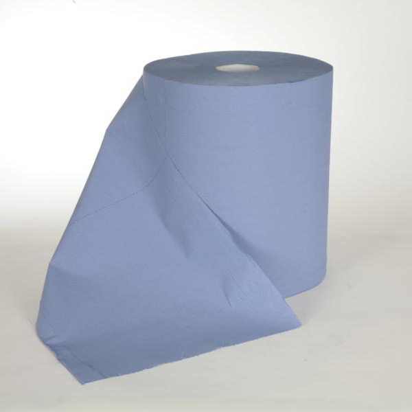 2 Rollen Papierhandtücher Putztuchrolle Außenabrollung 3-lagig, Recycling blau, perforiert 500 Blatt/Rolle, 38 cm breit