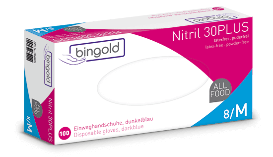 Bingold Einweghandschuhe Nitril 30PLUS | puderfrei, kobaltblau | 100 Stück/Box | unsteril