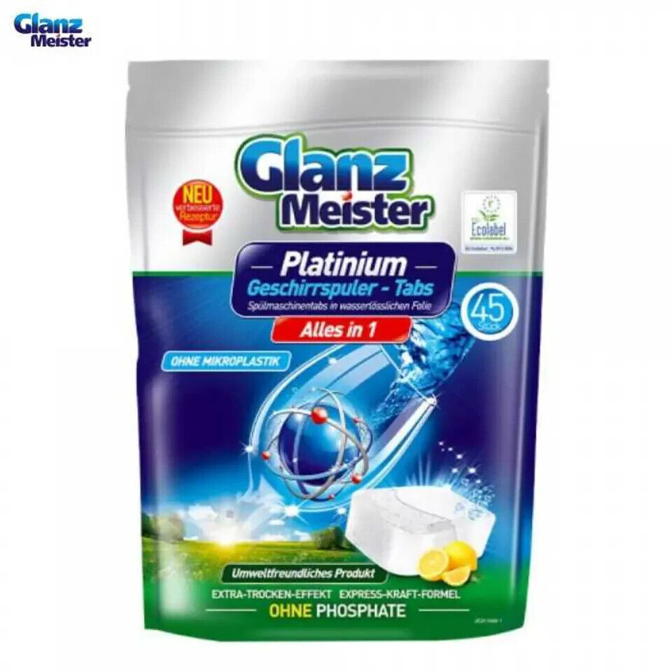 Glanzmeister Geschirrspültabs Spülmaschinentabs Platinum 45 Stück EcoLabel NEU