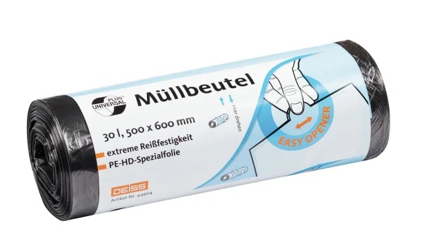 Müllbeutel  30 Liter, HDPE grau, 500 x 600 mm | 50 Stück/Rolle