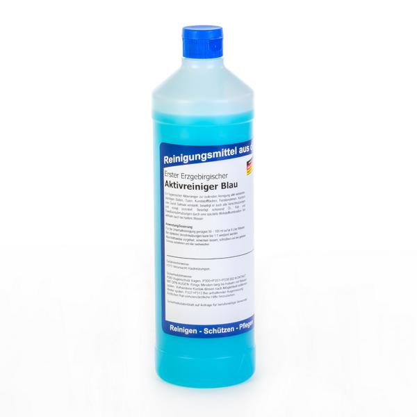 Erster Erzgebirgischer Aktivreiniger Blau |  1 Liter Rundflasche  | Salmiak verstärkter, hygienischer Aktivreiniger zur laufenden Reinigung wasserbeständiger Böden