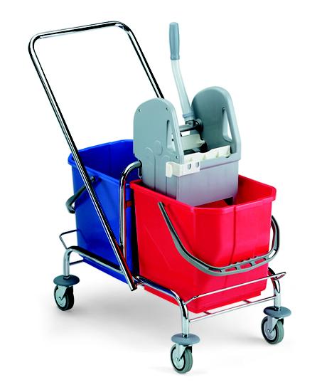 Doppel-Fahrwagen Roll verchromt | 2 x 15 Liter | Reinigungswagen