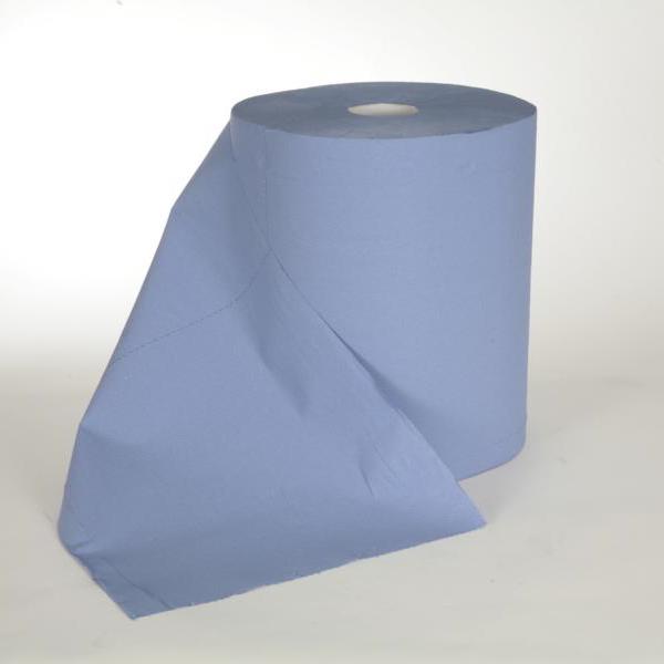 2 Rollen Papierhandtücher Putztuchrolle Außenabrollung 2-lagig, Zellstoff blau, perforiert 1000 Blatt/Rolle, 36 cm breit 