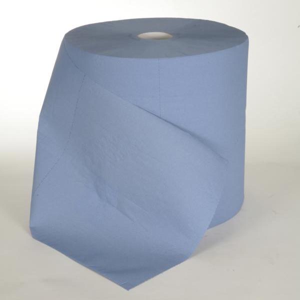 1 Rolle Papierhandtücher Putztuchrolle Außenabrollung 3-lagig, Zellstoff blau, perforiert, "TRIO", 1000 Blatt/Rolle