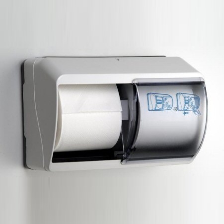 Toilettenpapier-Rollen-Spender für 2 Rollen | Kunststoff weiß mit transparentem Deckel