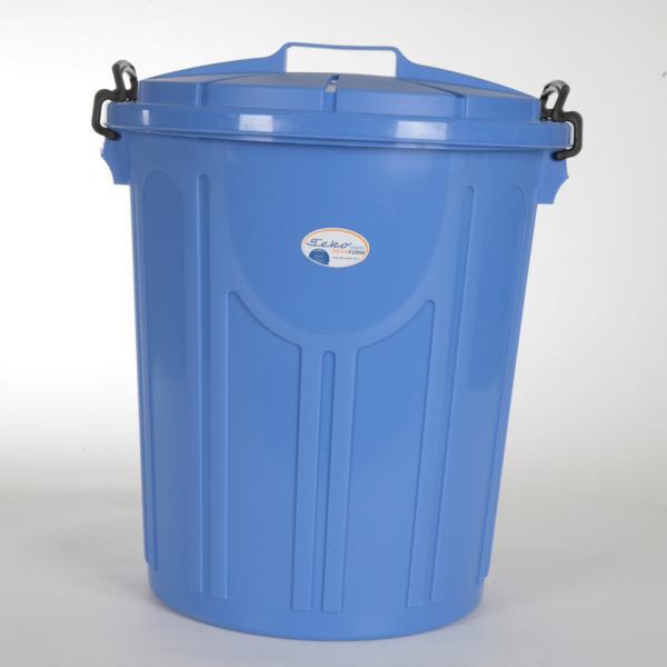 Abfallbehälter, Universalbehälter 23 Liter mit Deckel und Bügelverschlüssen | Uni-Tonne, Ø 33,5 cm, Höhe: 37,5 cm, Farben: granit, blau