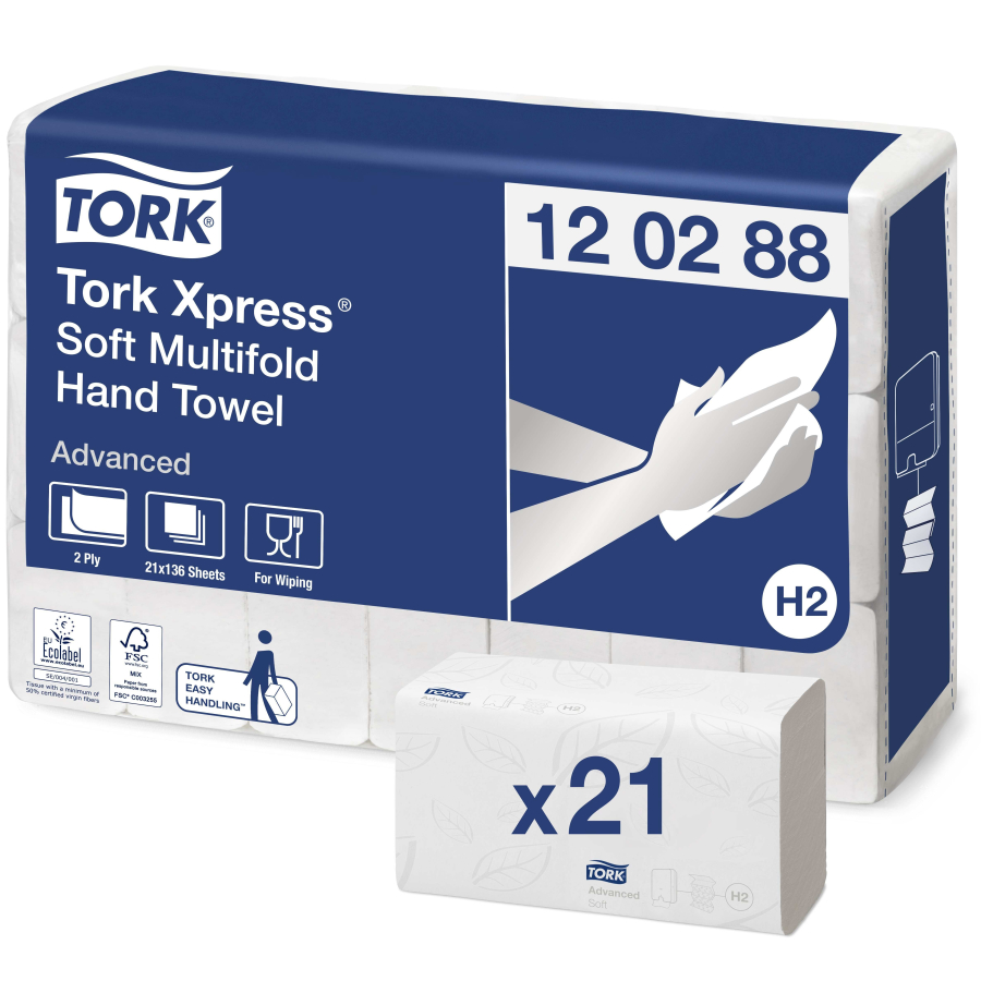 Papierhandtücher 2-lagig, 21,2 x 34 cm, Interfold, weiß Tork Xpress® Multifold Advanced | 21 Pack/Karton