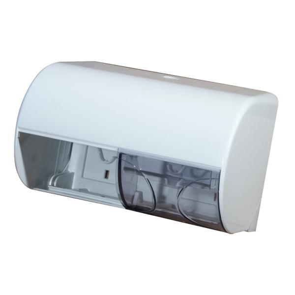 Toilettenpapier-Rollen-Spender für 2 Rollen | Kunststoff weiß mit transparentem Deckel, Rollen nebeneinander angeordnet
