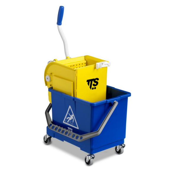 TTS® Einfach-Fahrwagen Mini Bucket | 17 Liter | Reinigungswagen mit 17 Liter Eimer, Presse und abnehmbarer Trennwand