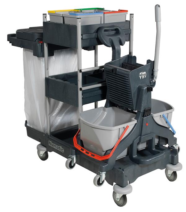 Systemwagen Numatic "ProCar 7 Plus" graphit | 2 x 17 Liter  | Reinigungswagen mit Universalabfalleinheit 2 x 70 Liter oder 1 x 120 Liter, Universalpresse, 2 Eimer á 17 Liter, 4 x Oberflächeneimer á 5 Liter