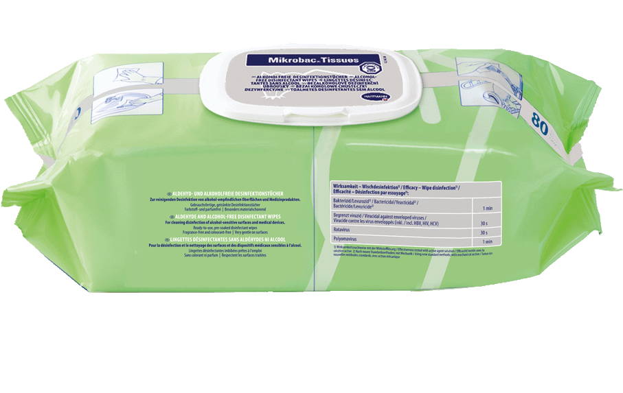 Mikrobac Tissues, Flow Pack | 80 Tücher | alkohol- und aldehydfreie Desinfektionstücher