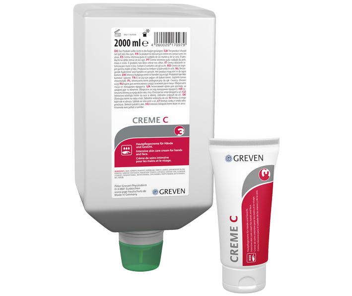 GREVEN® CREME C | 2 Liter Varioflasche  | Hautpflegecreme für Hände und Gesicht nach der Arbeit, geeignet für sehr trockene und extrem beanspruchte Haut