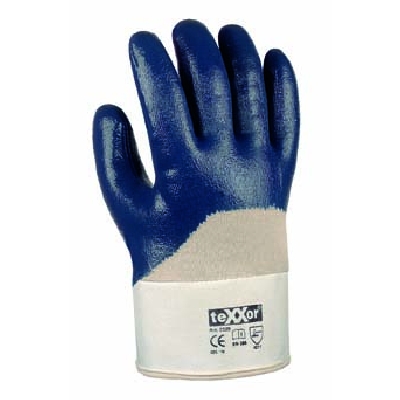 Arbeitsschutzhandschuhe Nitril 3/4-beschichtet, mit Stulpe, blau | Größen: 7 - 11 | gemäß EN 388 - Kategorie 2