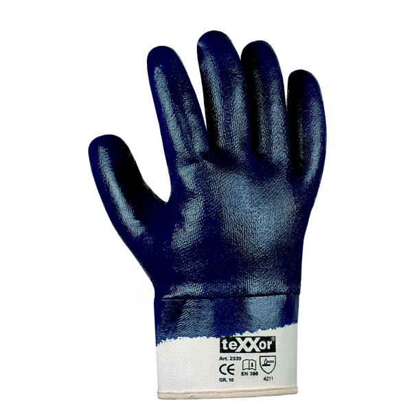 Arbeitsschutzhandschuhe Nitril vollbeschichtet, mit Stulpe, blau | Größen: 7 - 11  | gemäß EN 388 - Kategorie 2