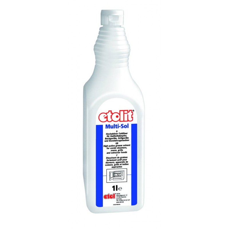 etolit® Multi-Sol | Hochaktiver Fettlöser zur Reinigung von heißluftdämpfern, Back-, Grillgeräten und Dunstabzugshauben | 1 Liter