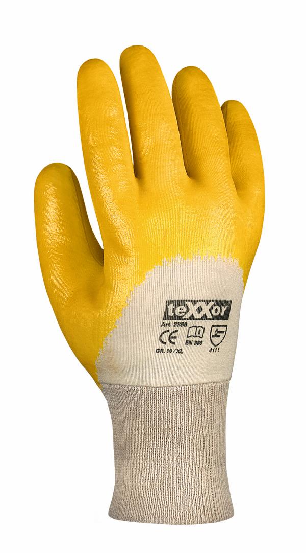 Texxor® Arbeitsschutzhandschuhe Nitril - beschichtet, Strickbund, gelb, Standard-Qualität, sehr hoher Tragekomfort