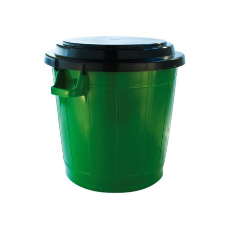 Abfallbehälter, Universalbehälter grün 70 Liter mit Deckel und Bügelverschlüssen | Uni-Tonne, Ø 50 cm, Höhe: 48 cm